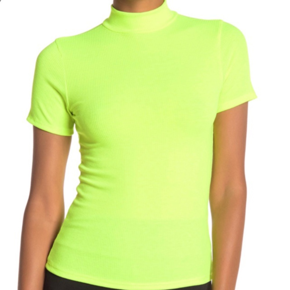 Neon green ribbed short sleeve turtleneck top M